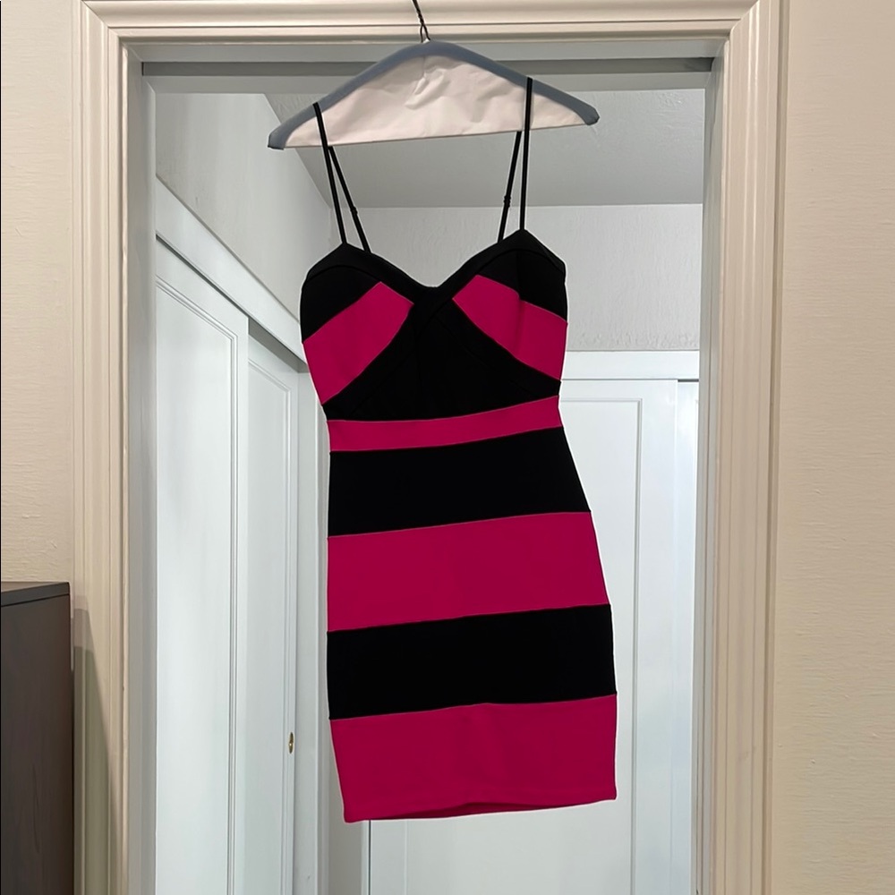 Sexy Pink and Black Striped Dress